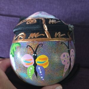 Hand painted Coconut Purse Hawaiian Inspired With butterfly And Plumeria